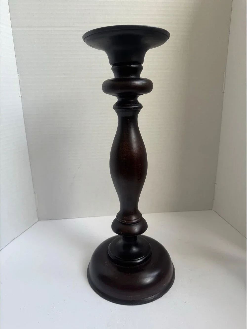Vintage Pottery Barn Turned Wood Pillar Candle Holders — Espresso Finish